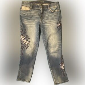 White House Black Market Women's Blue Floral Embroidered Jeans